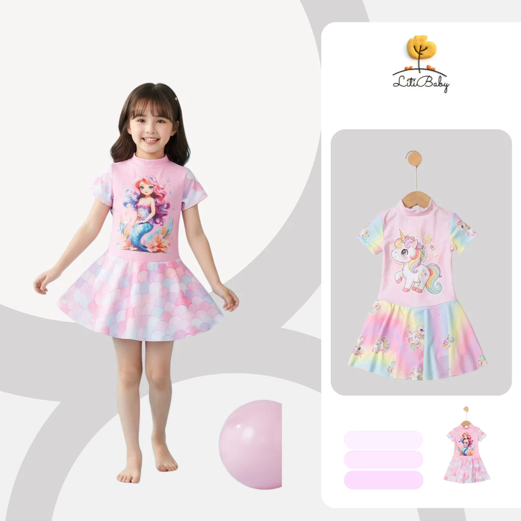 Váy bơi trẻ em bé gái mềm mịn, co giãn thoải mái LITIBABY từ 2-10 tuổi TS38