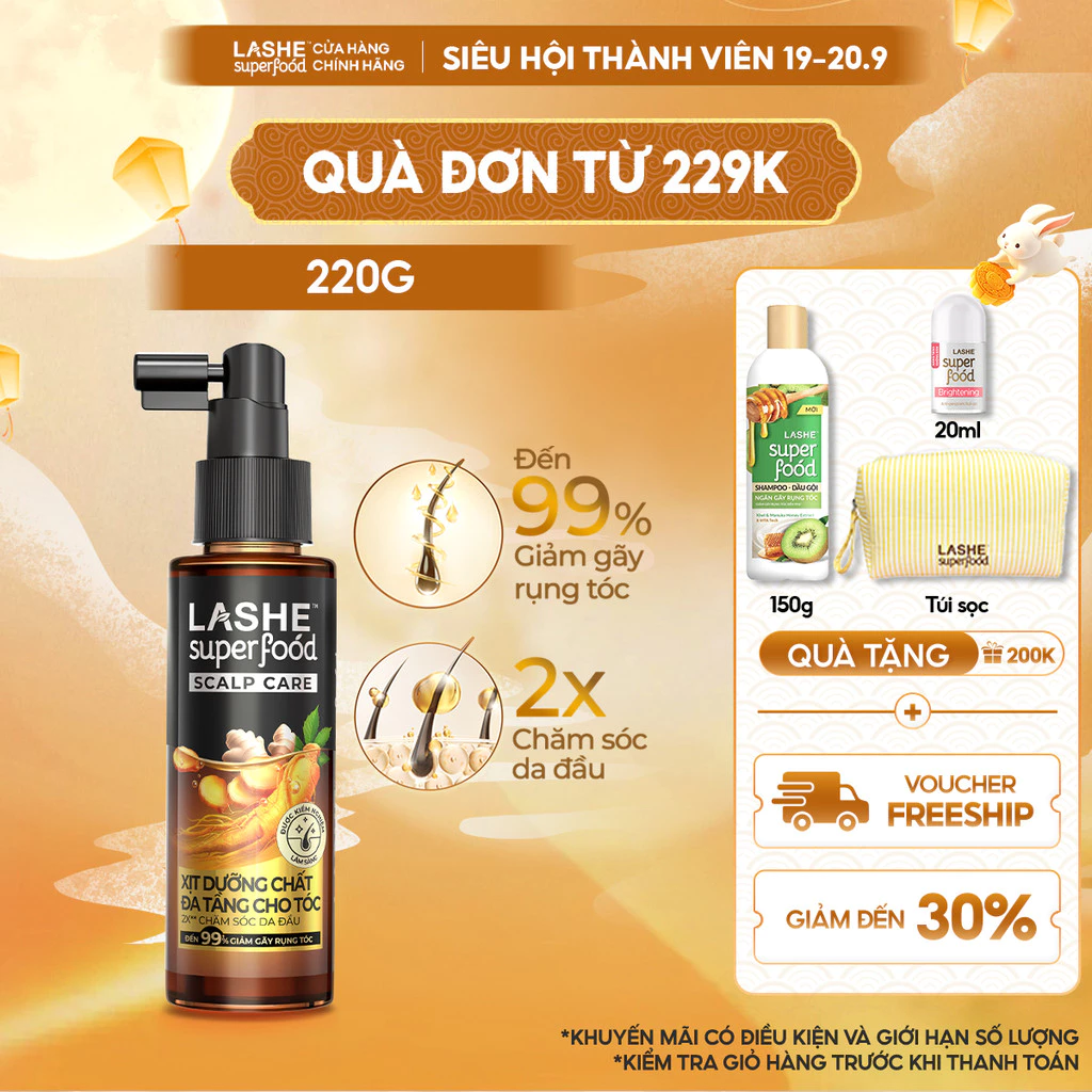 [MỚI] Xịt Dưỡng Chất Đa Tầng Cho Tóc LASHE SUPERFOOD SCALP CARE 85ML