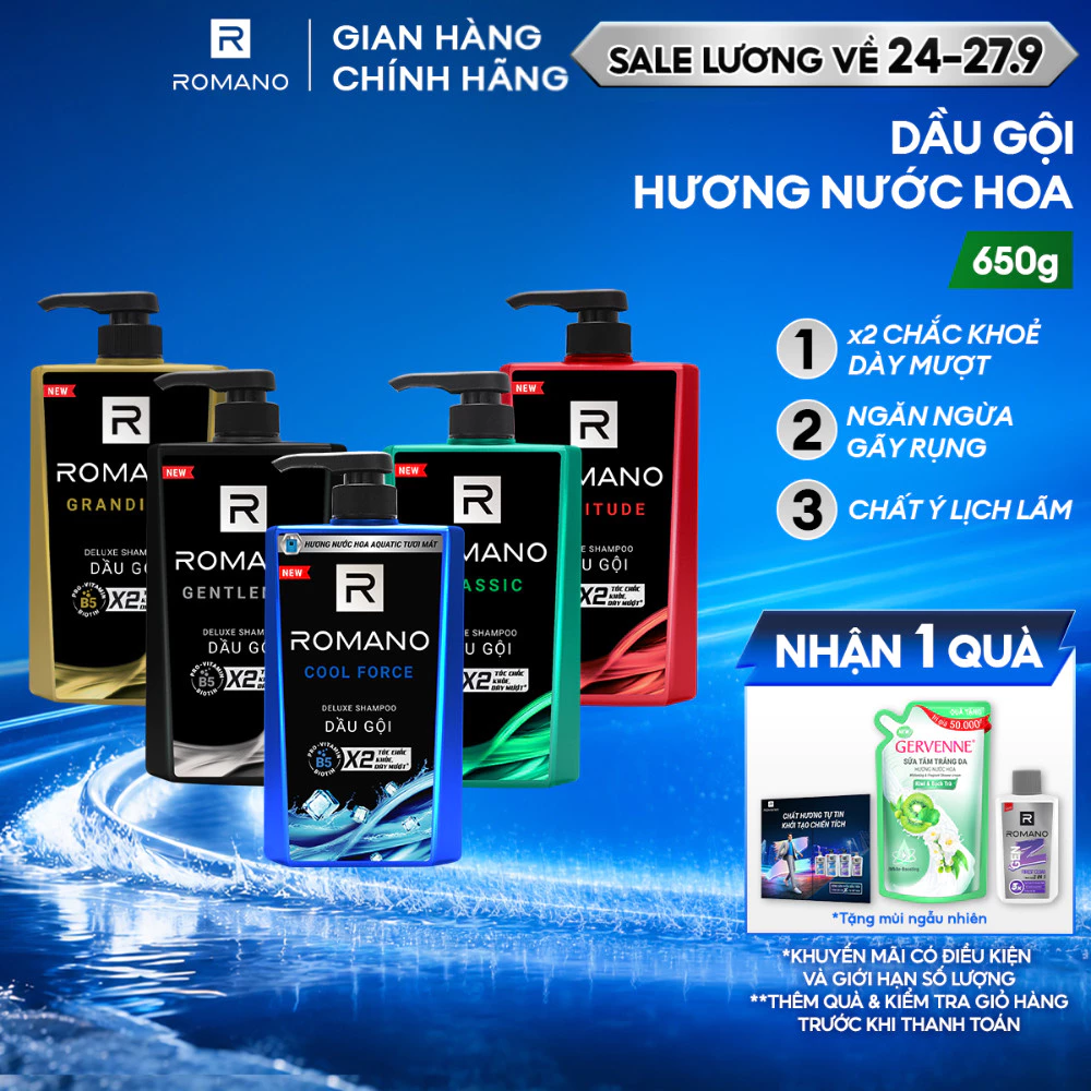 Dầu gội nam Romano hương Nước hoa nam 650g/chai (Tặng phân loại ngẫu nhiên)