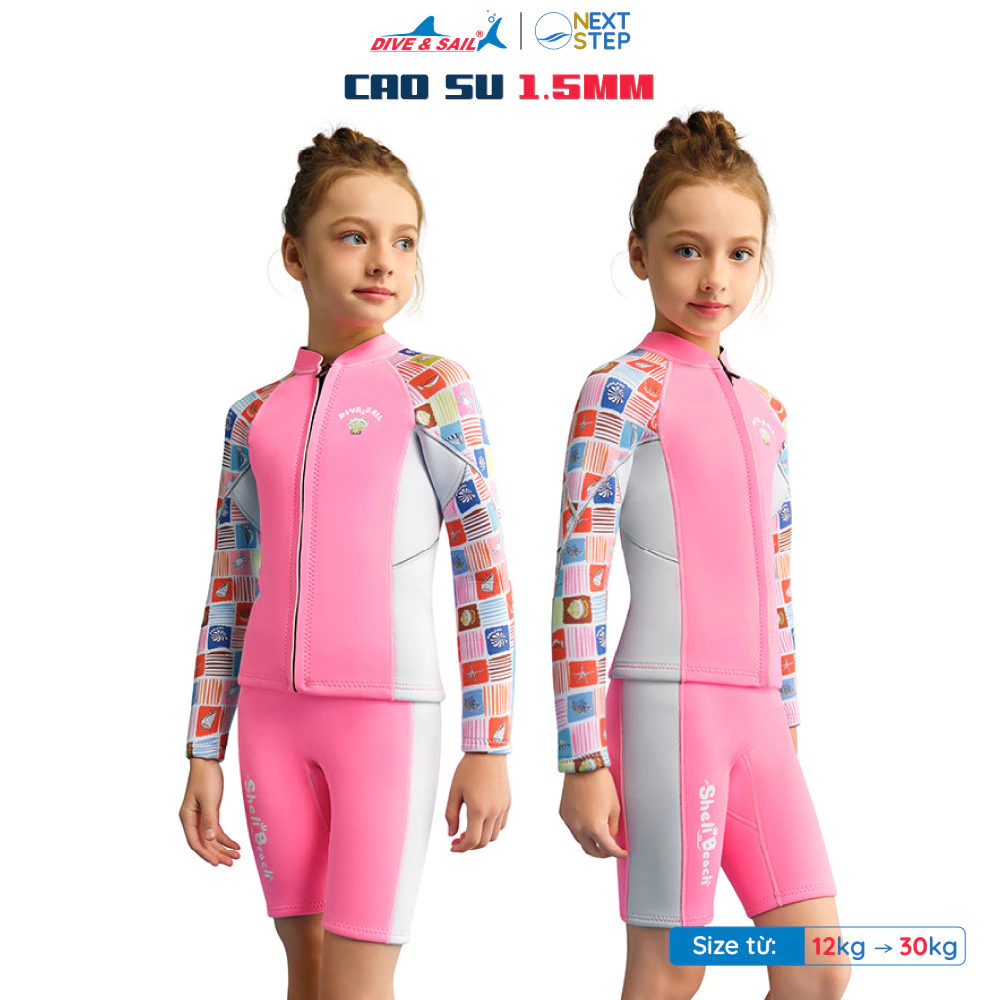 Đồ bơi giữ nhiệt bé gái Dive and Sail size 12kg - 30kg chất cao su dày 1.5mm giữ ấm ngăn tia UV