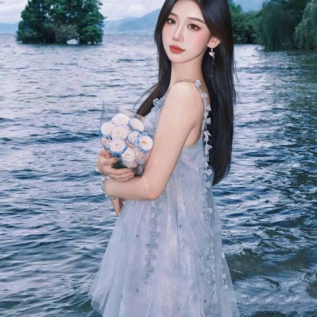 [Pre-Order]-Đầm dây lưới nhẹ nhàng phong cách Hàn Quốc mới mùa hè, đầm dây giảm tuổi tác tinh tế, đầm dài phong cách tiê