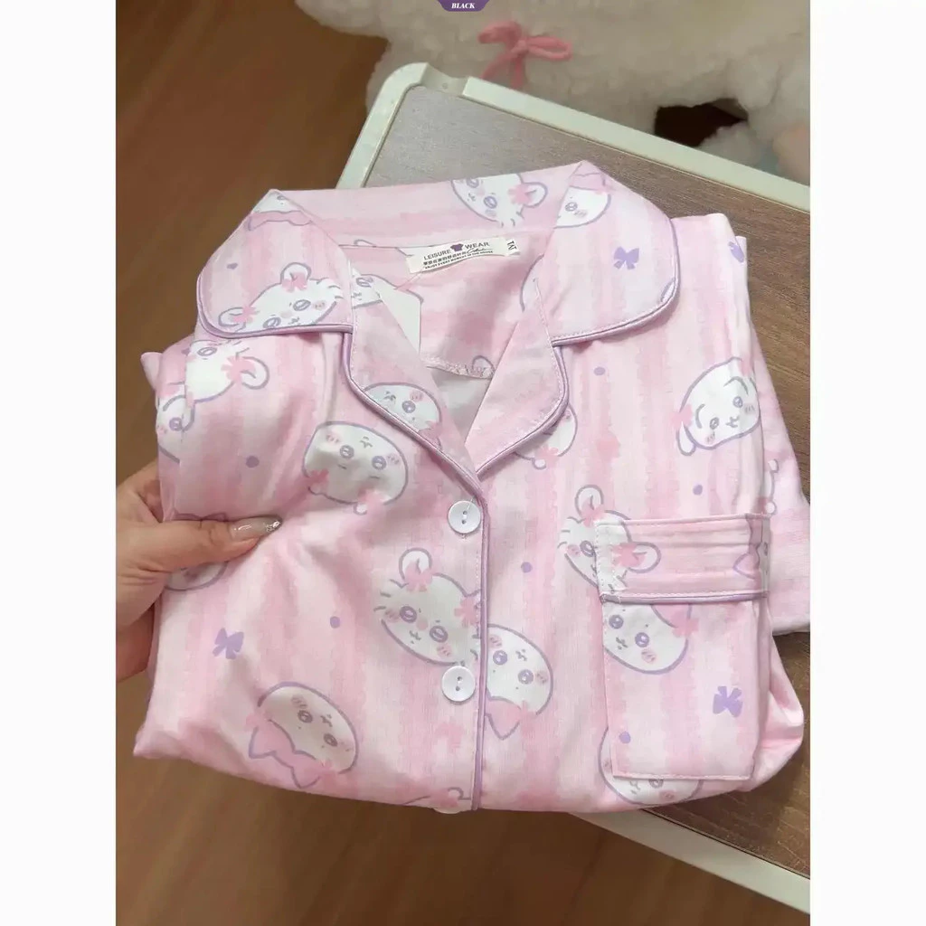 Bộ đồ ngủ dài tay họa tiết hoạt hình dễ thương Chiikawa, phù hợp mùa xuân và mùa thu