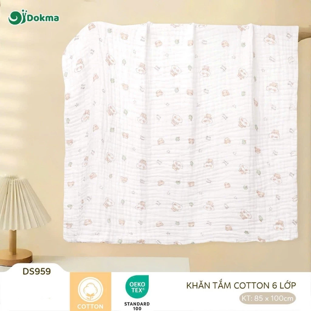 🛁 Khăn Tắm Xô Nhăn 6 Lớp Cho Bé, Dokma Chính Hãng - Siêu Mềm Thấm Hút Nhanh Giữ Ấm Cho Bé