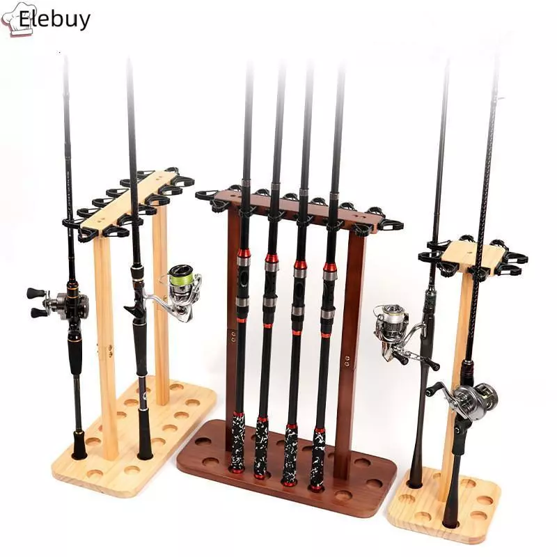 [Ele-T] Cần câu đứng sàn gỗ nguyên khối, 8 khe cắm, đế trưng bày không khoan