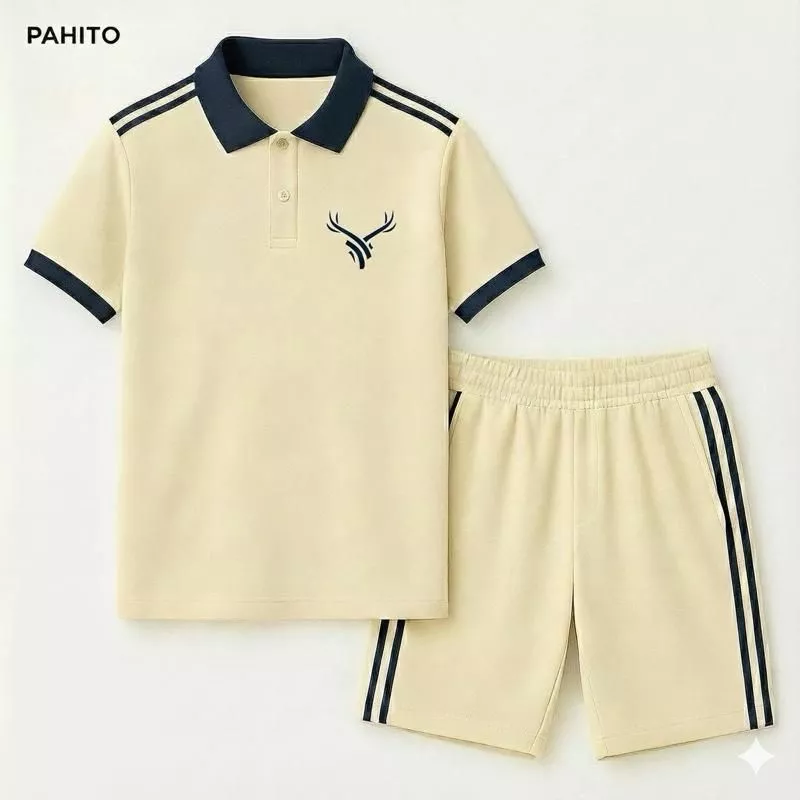 Bộ quần áo nam polo thêu hoạ tiết sừng hươu chất vải wafle tổ ong - Menswear