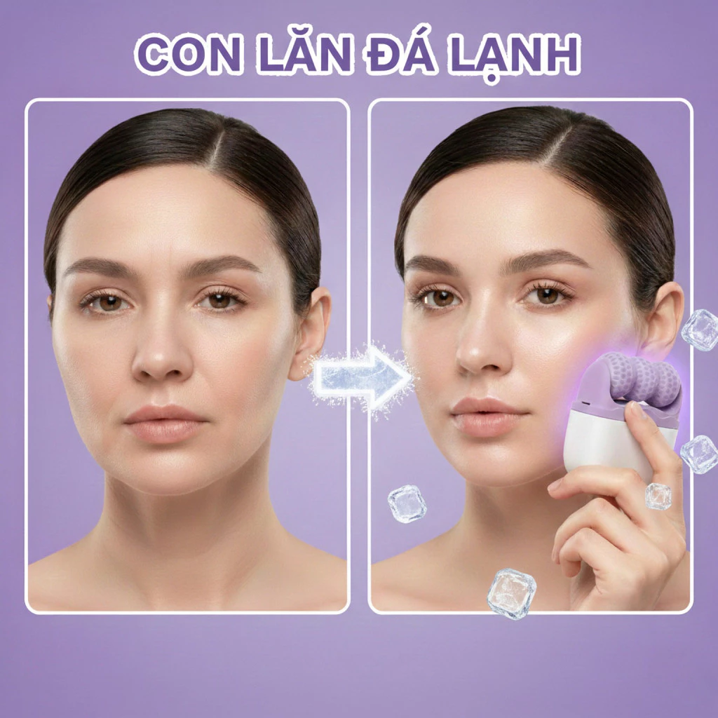 Con Lăn Massage Lạnh 2 Đầu, Con Lăn Đá Lạnh Ice Scrolling, Con Lăn Đá Massage Mặt, Cây Lăn Đá Lạnh