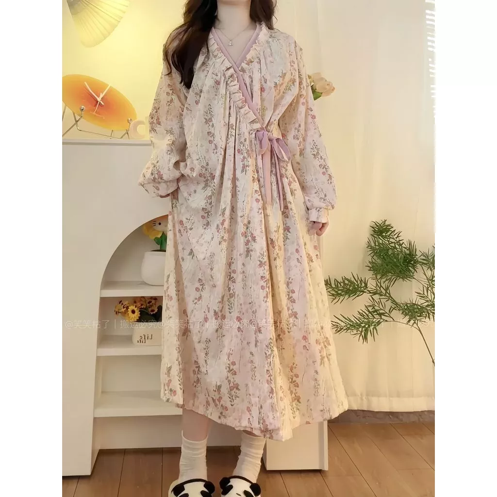 Đầm Ngủ Dài Tay Ngắn/Tay Dài Hoa Nhí Cao Cấp Phong Cách Pháp - Chất Vải Cotton Cao Cấp, Dòng Sweet Monet Garden (2 Kiểu Tay)