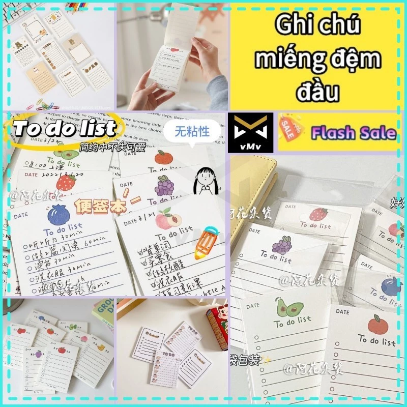 vMv ✨ Giấy note hình trái cây 50 tờ tiện lợi To Do List Ghi Chú Hình Vuông Màu Gradient 50 Trang Chú Cute