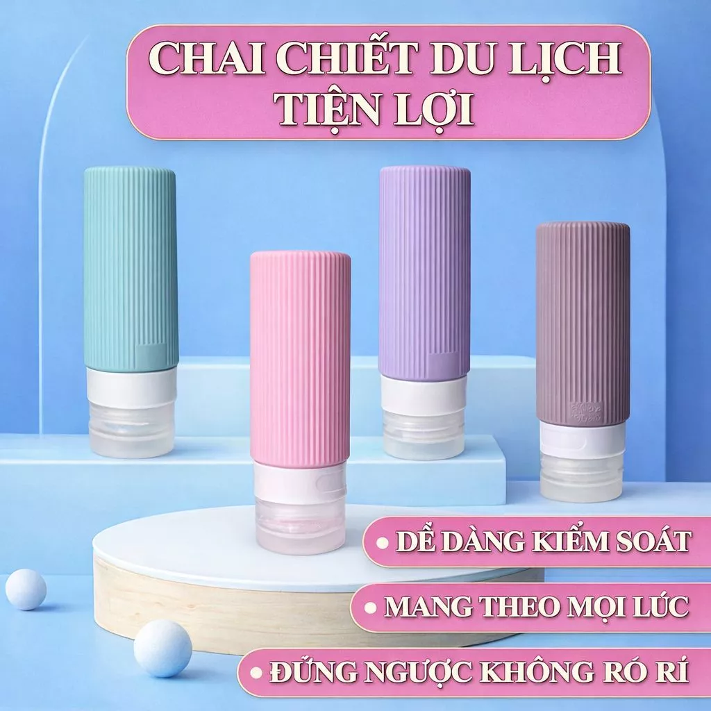 Chai chiết dầu gội, mỹ phẩm silicone cao cấp hình trụ 90ml