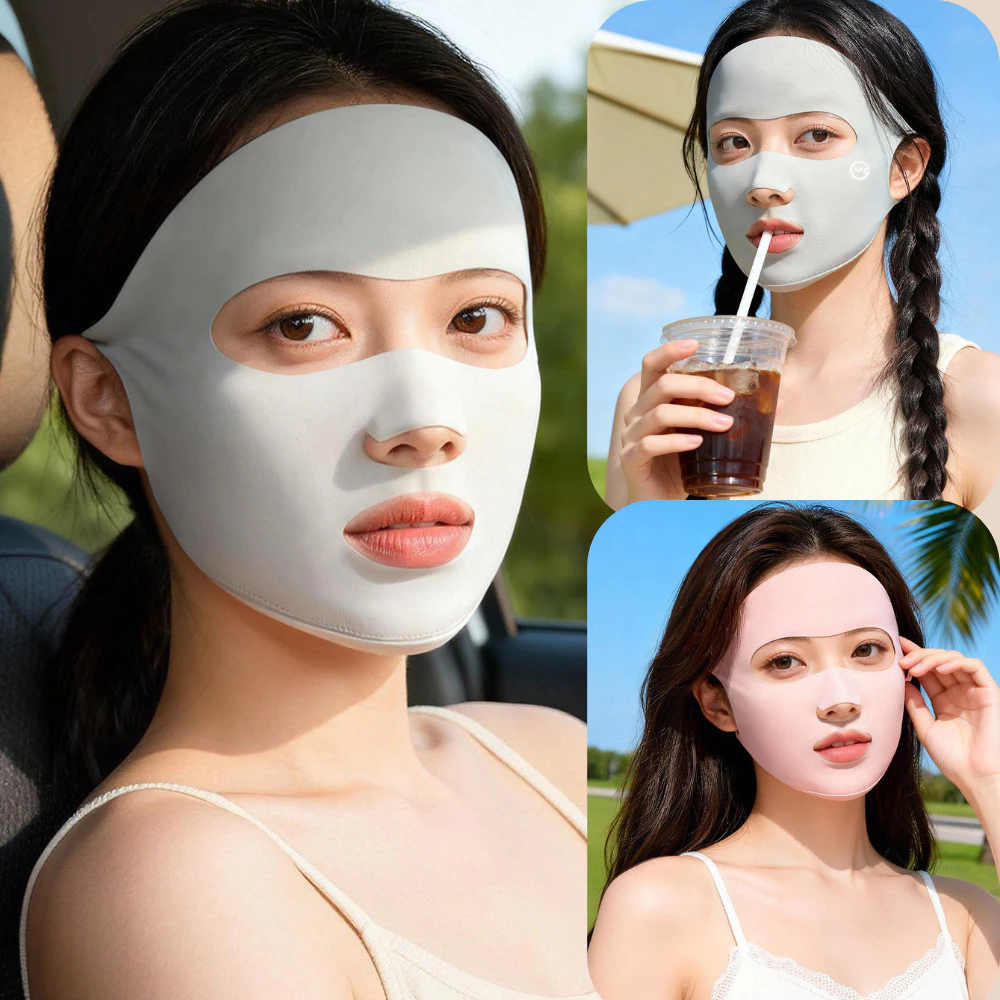 Mặt Nạ Chống Nắng Toàn Mặt Vải Lạnh Co Giãn, Khẩu Trang Che Mặt Thoáng Khí Chống Tia UV Đi Xe Máy Thể Thao Ngoài Trời