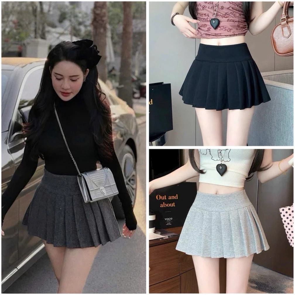 CV DẠ - Chân Váy Xếp Ly Xoè Chất Dạ QC Thu Đông Cạp Khoá (có quần trong)- Chân váy dạ tennis Mac QCCL1- GIAYXINH35K