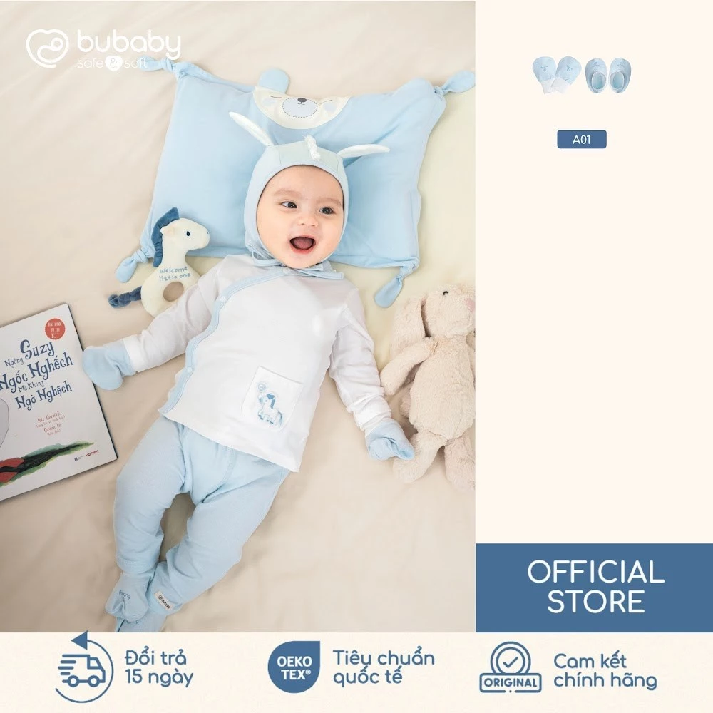 Bộ bao tay bao chân sơ sinh BU Baby vải mềm mịn giúp bé chống cào xước mặt | AVC400001