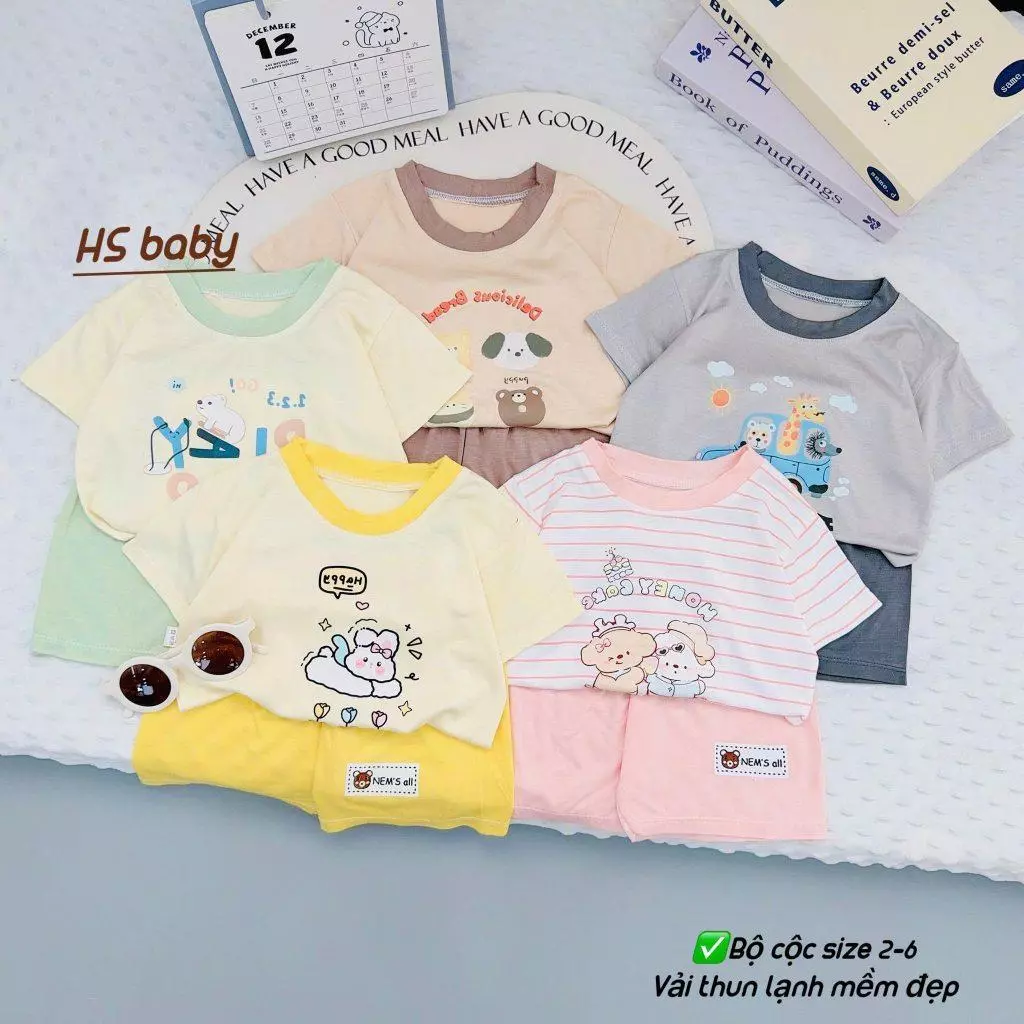 Bộ cộc Hsbaby thun lạnh NEWS ALL mềm mát mặc hè cho bé