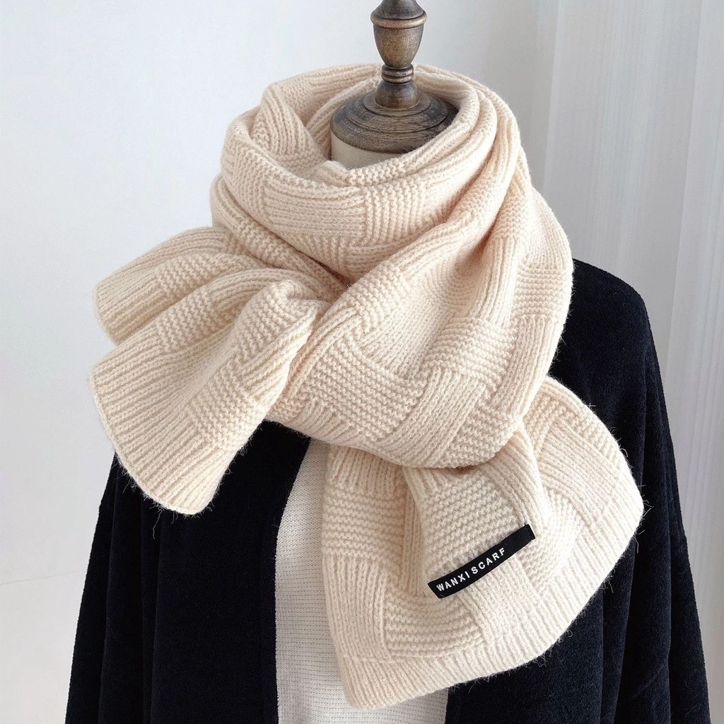 Khăn Choàng Cổ Cashmere Mềm Ấm Phong Cách Hàn Quốc Dệt Tay Dày Dặn Màu Trơn Đa Năng Thời Trang Thu Đông