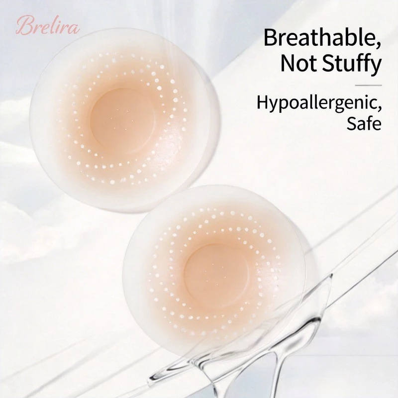 Miếng che đầu ti vô hình Brelira, thoáng khí, làm bằng silicon, có thể tái sử dụng, không đường may, thoải mái, không cần dây đeo.