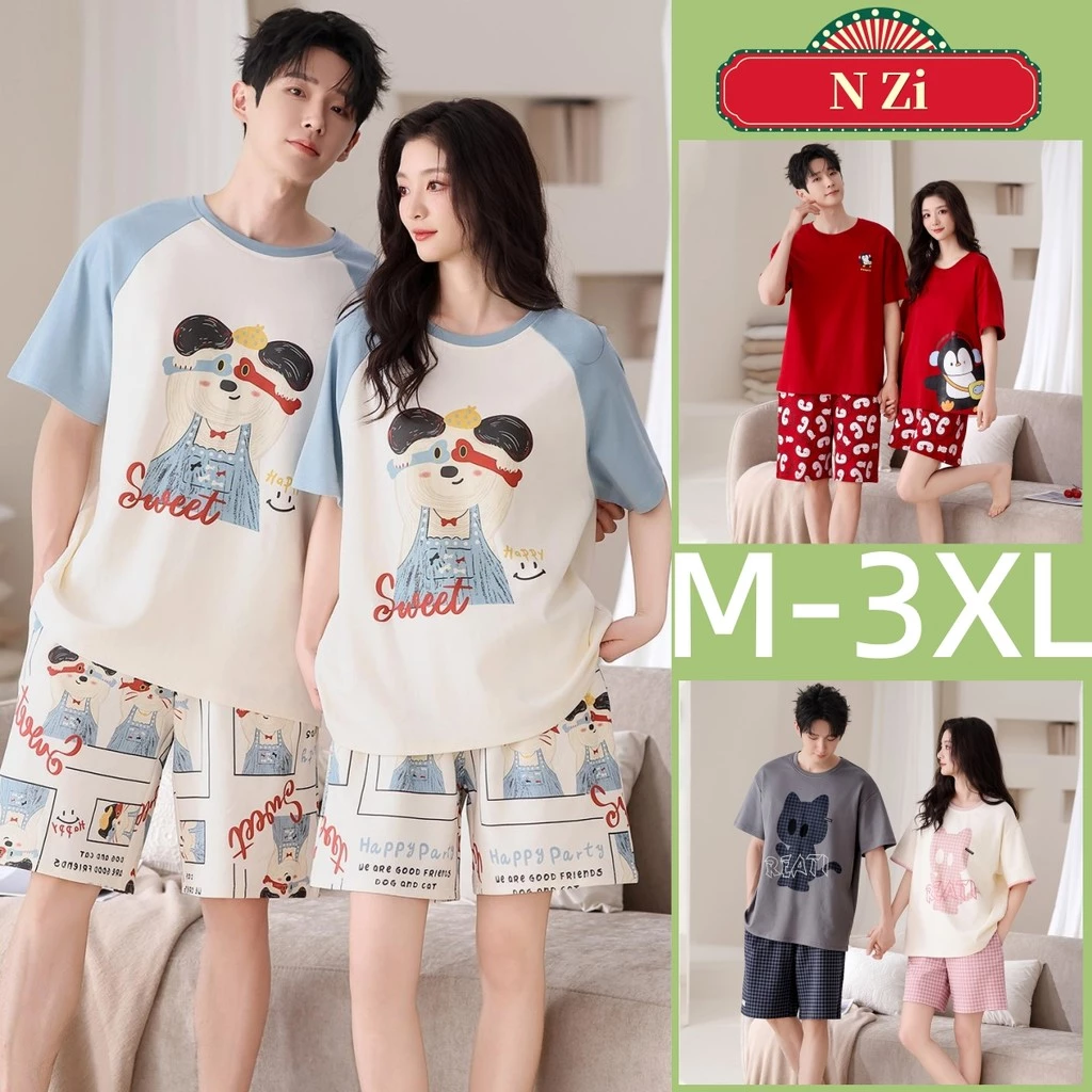 Bộ Đồ Ngủ Cặp Đôi Cotton Bộ Đồ Ngủ Nam Nữ Mùa Hè Tay Ngắn Đồ Hoạt Hình Người Phụ Nữ Dễ Thương Mặc Ngủ Mặc Nhà