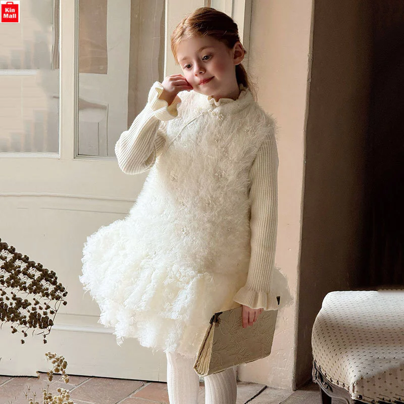 Chính Hãng OTALY - Váy, Đầm Sát Nách Công Chúa có Trần Bông Siêu Ấm Phối Lông Đính Hạt Sang Chảnh Cao Cấp cho bé Gái