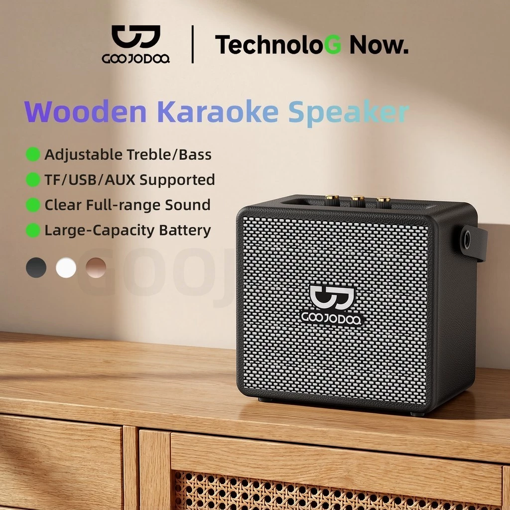 Loa không dây Karaoke Gỗ GOOJODOQ 2 Micro, Hỗ trợ TF/USB/AUX, Âm thanh hay, Giá Tốt