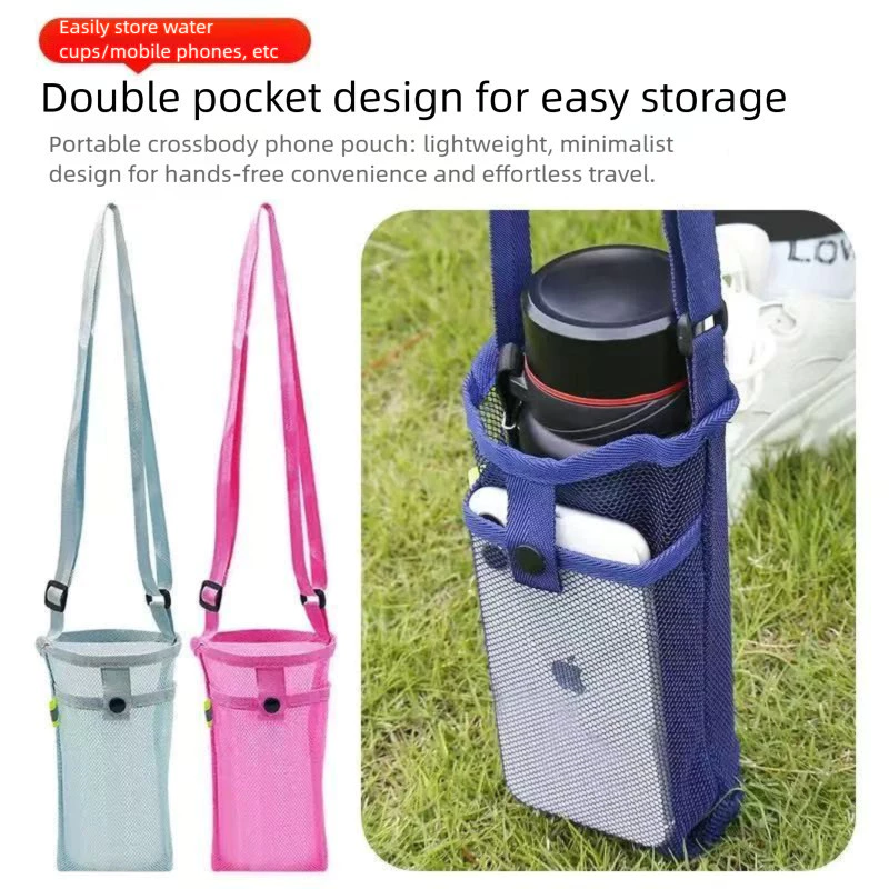 Túi đựng nước lưới dung tích lớn có thể đeo chéo Đi bộ đường dài ngoài trời Cắm trại Chống mài mòn Lưới chai nước Vỏ bảo vệ Unisex Universal