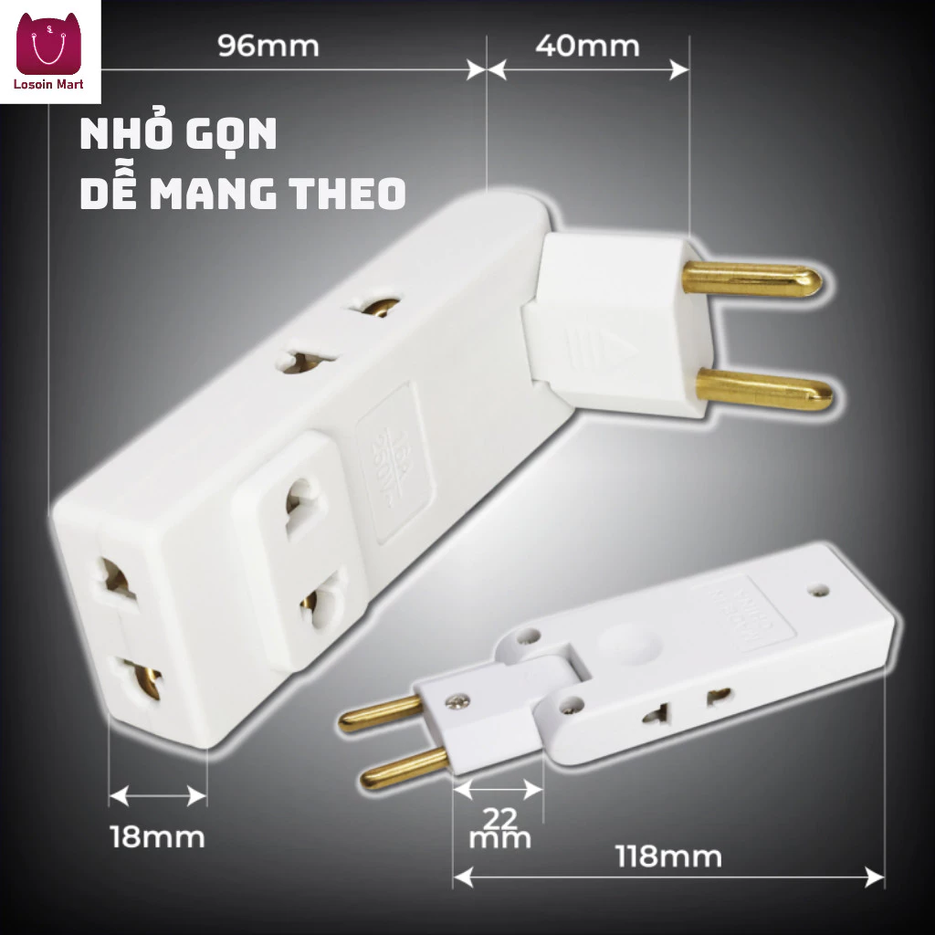 Ổ cắm chuyển đổi từ một sang bốn, ổ cắm nhiều lỗ với phích cắm xoay được, tiện lợi, nhỏ gọn và tiết kiệm không gian.