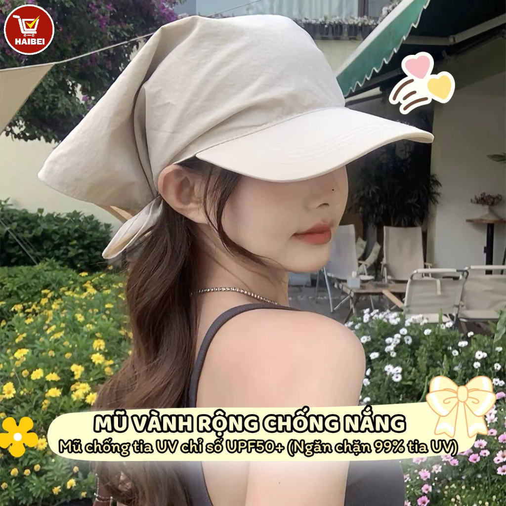 Mũ lưỡi trai kiểu Hàn Quốc dành cho nữ, có khăn trùm đầu, 2 trong 1, giúp chống nắng.