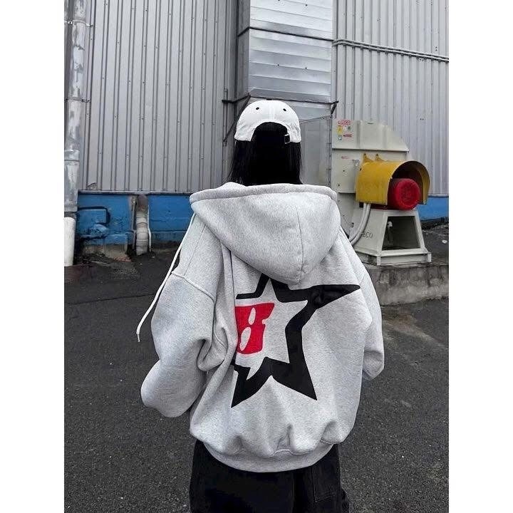 ÁO KHOÁC HOODIE NỈ THIẾT KẾ KHÓA KÉO IN NGÔI SAO 2 MẶT TRƯỚC SAU ÁO XSTT FASHION