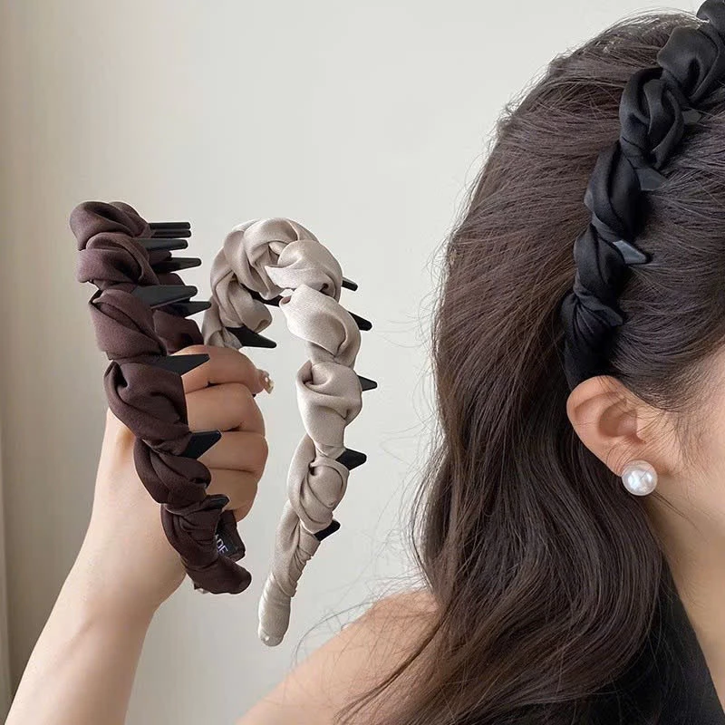 Băng Đô Bờm Tóc Nữ Vải Lụa Xoắn Đơn Giản Tạo Phồng Tóc Thời Trang Hàn Quốc