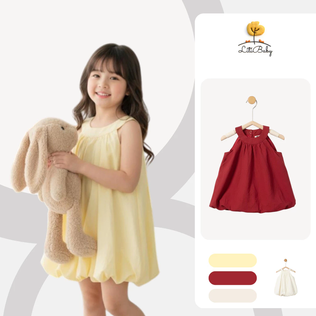 Váy Bé Gái Đỏ Dáng Suông Sát Nách Form Rộng Mềm Mát LITIBABY cho bé từ 2-6 tuổi  VT04