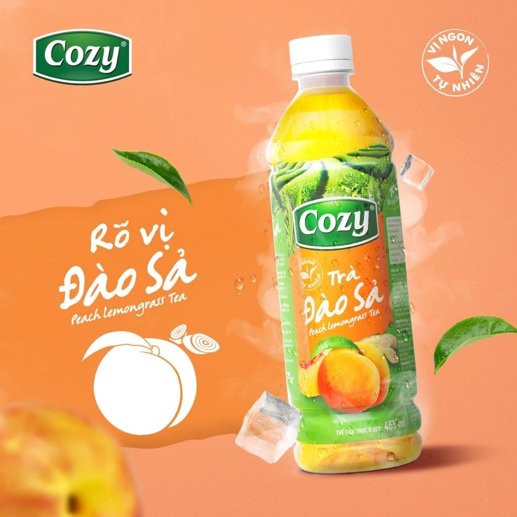 Trà Đào Sả Cozy Thùng 24 Chai Uống Liền Ngon Rõ Vị Đào Sả Tươi Mát