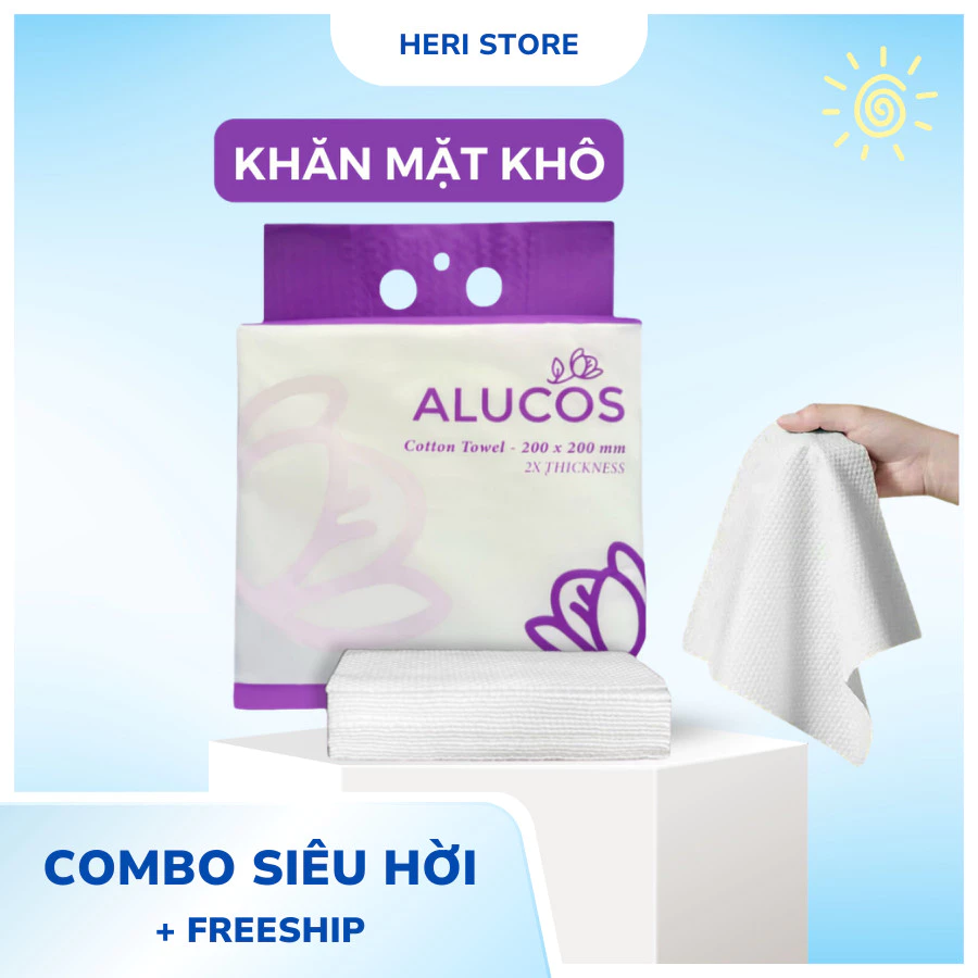 [Chính hãng] Khăn Khô Alucos 200x200mm 130 Tờ Khăn Dùng 1 Lần Heri Skin [{Nội dung 1},{Nội dung 2}