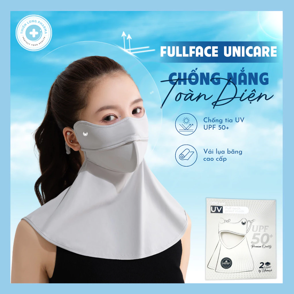 Khẩu trang chống tia UV che kín cổ Unicare Full Neck Proof Mask, vải lụa mềm quai điều chỉnh, khẩu trang vải chống nắng