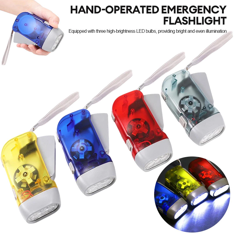 Đèn pin quay tay đèn dynamo 3 đèn LED đèn khẩn cấp di động không kèm pin đèn pin cắm trại bóp cò