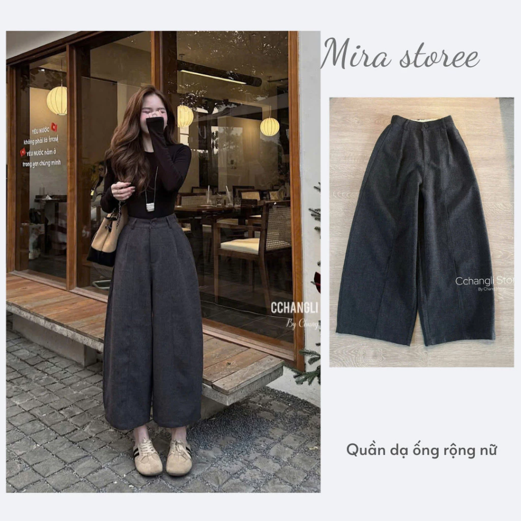 Quần Dạ Ống Rộng Nữ Dáng Dài Cạp Cao, Quần Culottes Dạ Dày Dặn Thu Đông Có Chun Sau Co Giãn- GIAYXINH35K