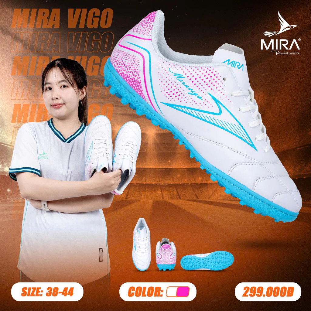 Giày Bóng Đá Thể Thao Vigo, Giày Đá Banh Mira Đế Đinh Dăm Hình Trụ Đan Xen Bám Sân