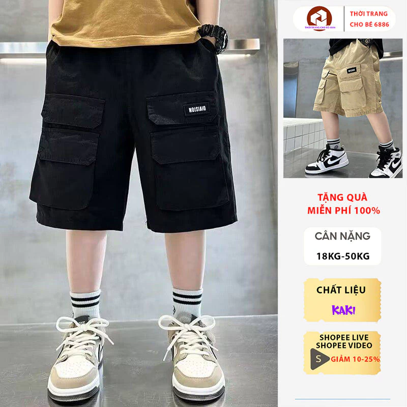 Quần short, dài kaki trẻ em nam, quần vải kaki túi hộp thời trang cho bé trai mẫu NIO size 18-52kg, quần bé trai đi học