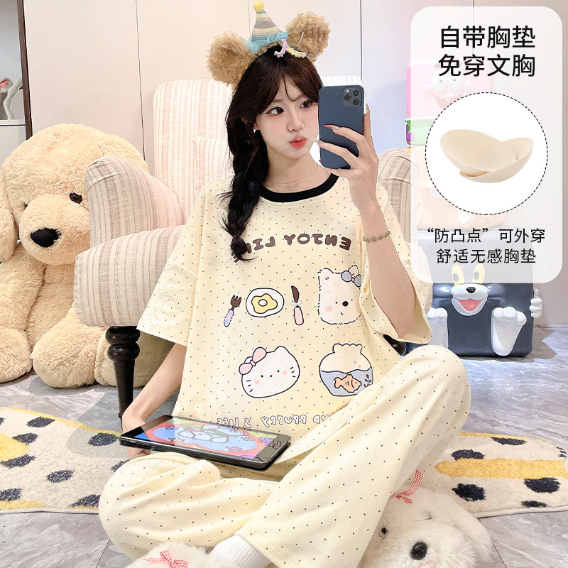 Bộ Đồ Ngủ Nữ Mùa Hè, Tay Ngắn, Đệm Mềm, Phù Hợp Mặc Ở Nhà