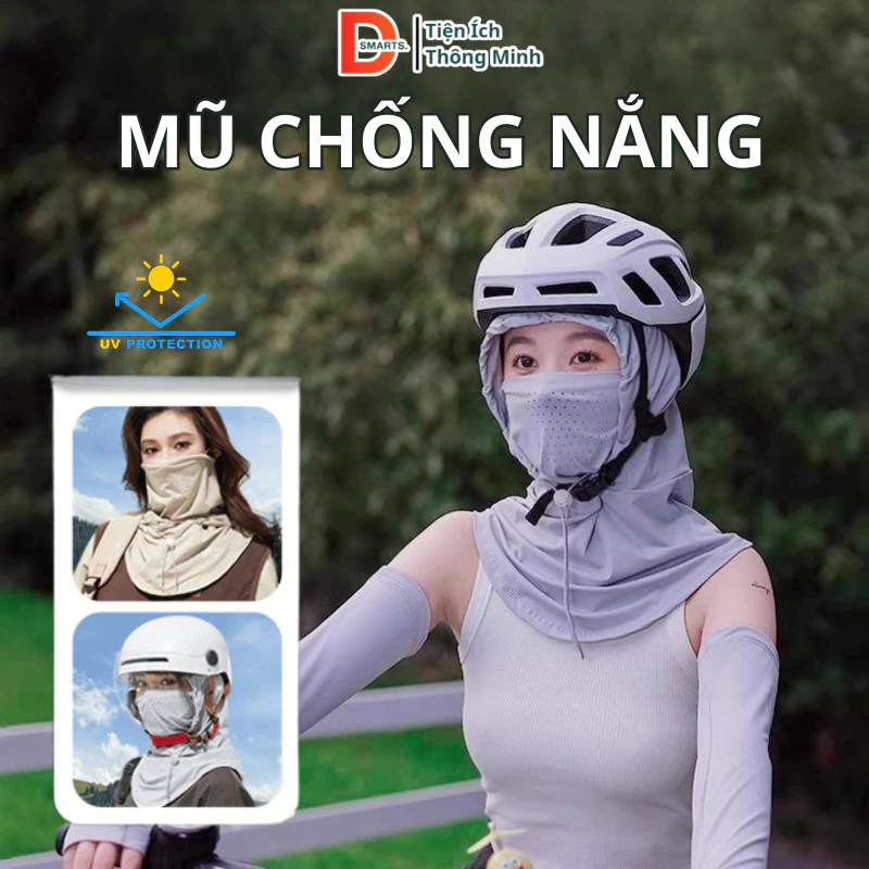 Mũ Chống Nắng Trùm Đầu Dsmarts Tích Hợp Khẩu Trang Dây Rút Điều Chỉnh Chống Tia UV Chống Nắng 99% Vải Lụa Thoáng Khí