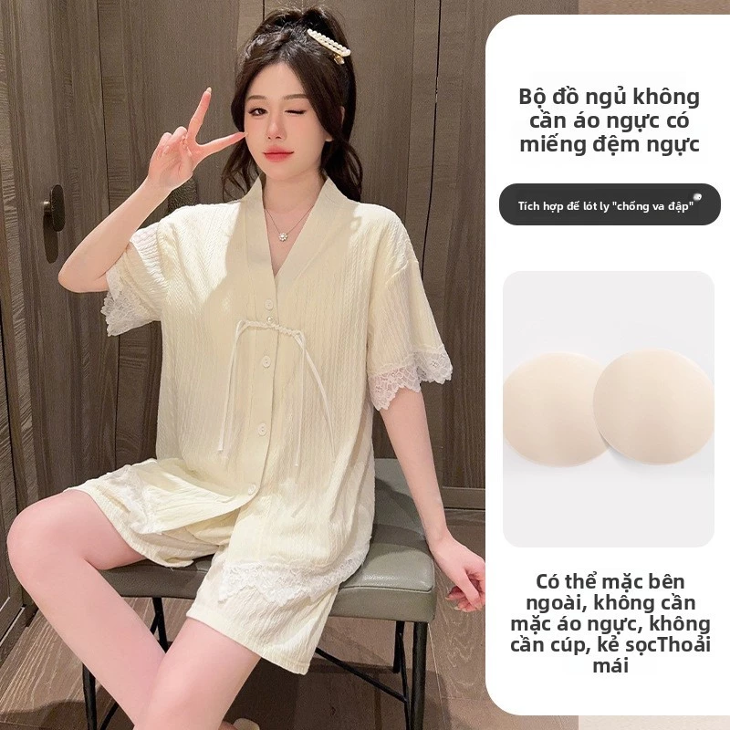 Bộ đồ ngủ mùa hè mới dành cho nữ, chất liệu TR jacquard, kiểu dáng Trung Quốc mới, rộng rãi, cỡ lớn, mỏng, thoải mái