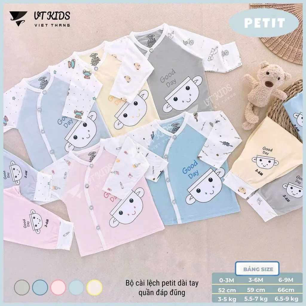 Bộ quần áo dài tay cho bé sơ sinh 3-9kg, quần áo cho bé chất liệu thun mềm mại, cúc bấm tiện lợi