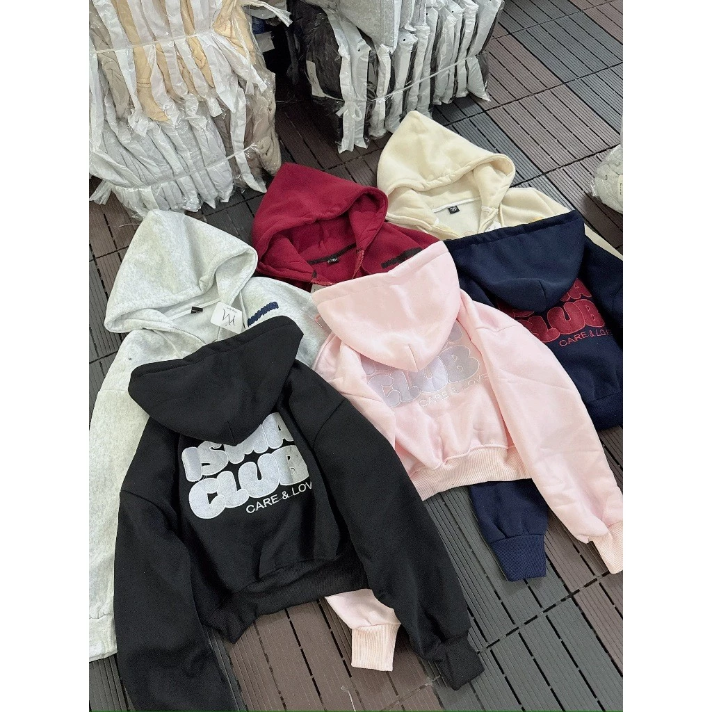 ÁO KHOÁC NỈ LỬNG CROPTOP CÓ NÓN THÊU NỔI CLUB CHẤT NỈ MỊN DÀY XSTT FASHION