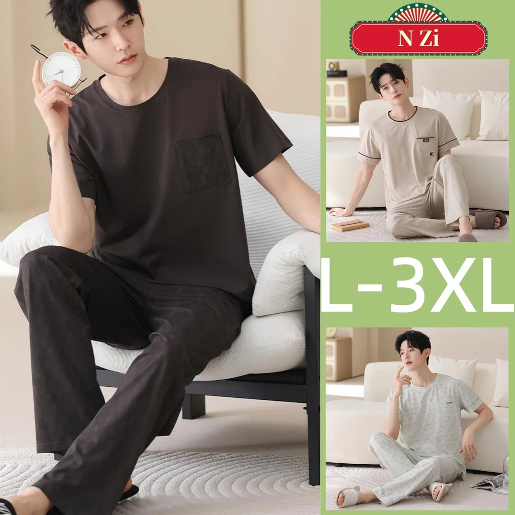 Bộ Đồ Ngủ Nam Lyocell Cotton Plus - Kiểu Dáng Tay Ngắn Phù Hợp Mùa Hè, Mẫu Người Rời Tiện Lợi Mặc Nhà Và Ban Đêm