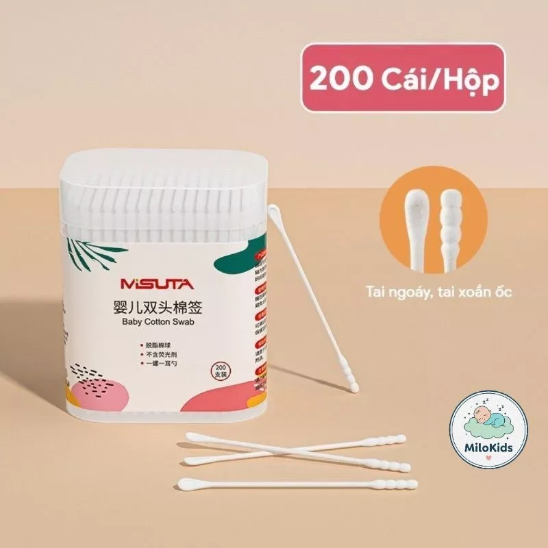 Combo 5 Hộp Tăm Bông Trẻ Em 200 Que Hãng Vcoool, Emma Kids, Misuta Kháng Khuẩn Cho Bé