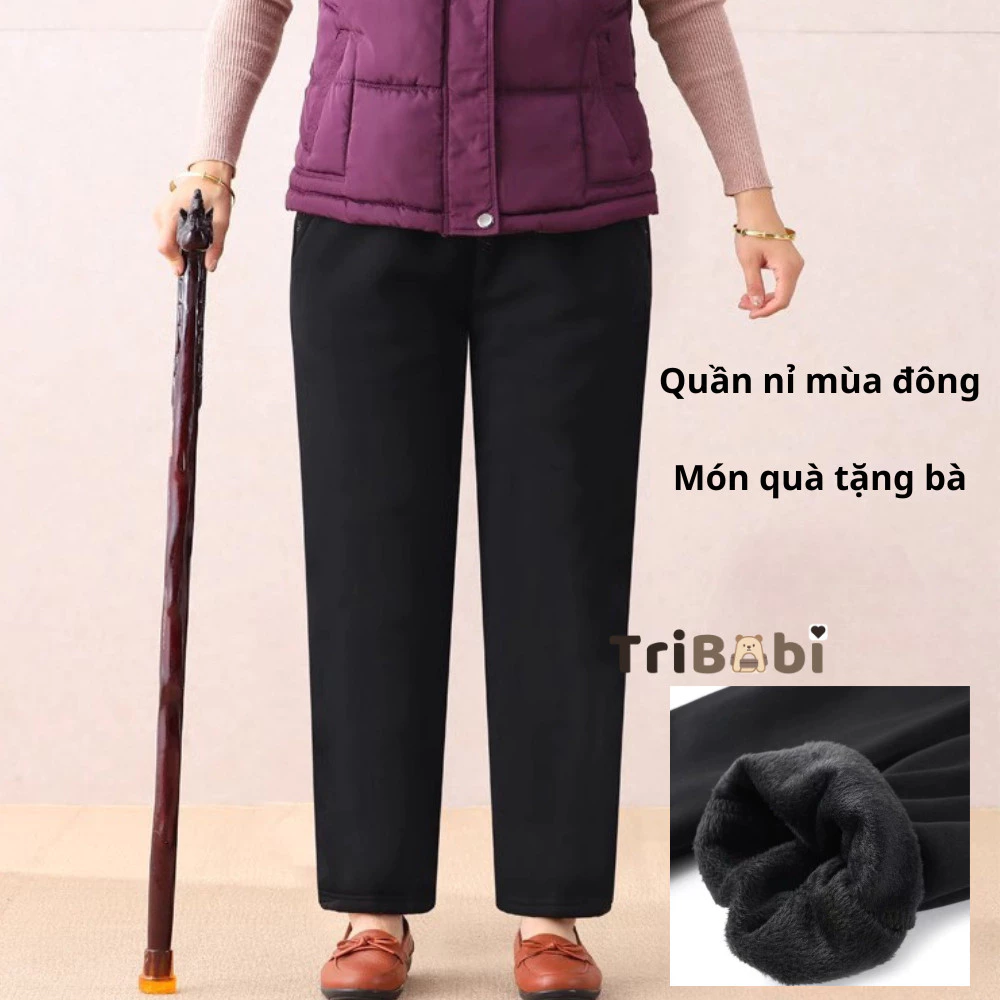Quần nỉ thu đông trung niên nữ. Quần nỉ tặng mẹ tặng bà. Chất liệu lót lông bên trong giúp giữ ấm cơ thể tốt..