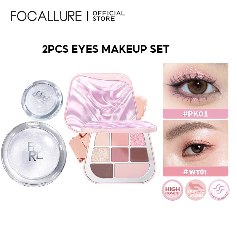 FOCALLURE 2 Bộ Trang Điểm Bảng Phấn Mắt & Highlighter Sắc Tố Cao Shimmer Lâu Dài