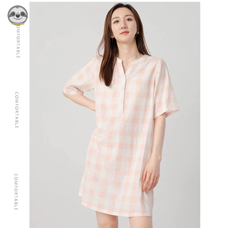 Váy ngủ cotton phong cách Nhật Bản Muji, cổ chữ V, thoải mái suốt ngày