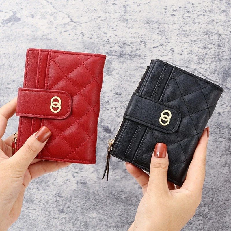 Ví nữ ngắn mini ô trám cầm tay nhiều ngăn đựng thẻ nhỏ gọn bỏ túi kèm móc khoá nhỏ thời trang hàn quốc - Bóp Tiền Mini
