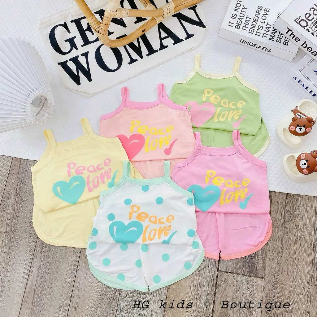 Bộ 2 dây vải thun lạnh Peace Love mềm mát cho bé mặc hè