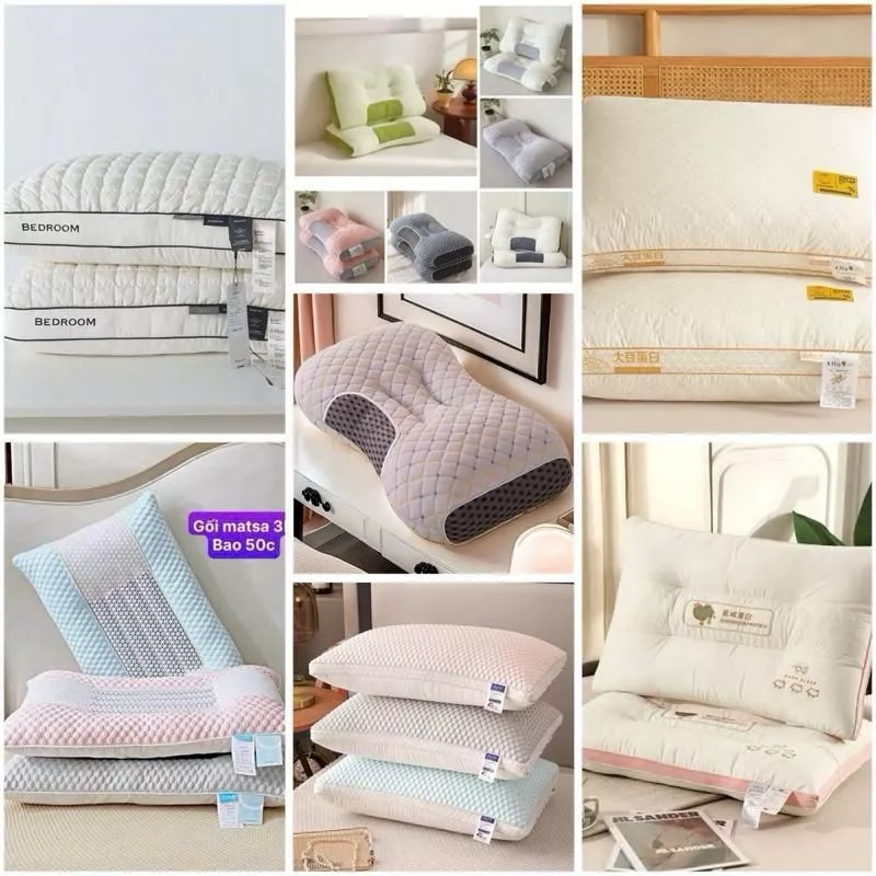 Tổng hợp Gối cao cấp, ruột băng lạnh , ruột CTH thiết kế mới thấm hút mồ hôi mát lạnh lõi bông gòn kháng khuẩn mềm mịn