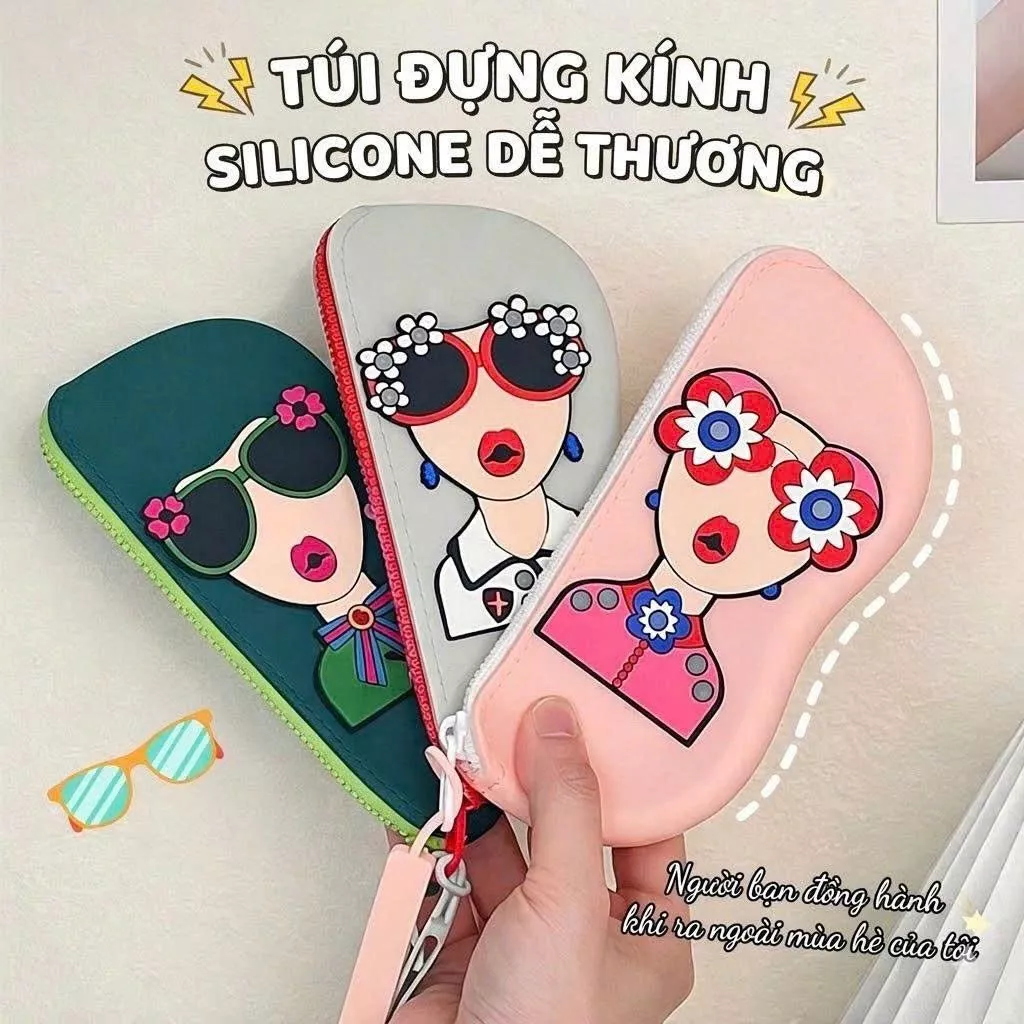 Túi đựng kính silicone hình cô gái dễ thương chống trầy, bảo vệ mắt kính