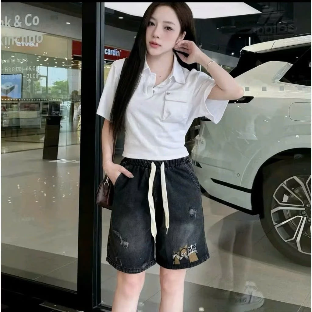 Quần short đùi thêu Meo jean bò dày dành cho nữ- QUẦN ÁO BIGSIZE - QUẦN BÒ ĐÙI NỮ